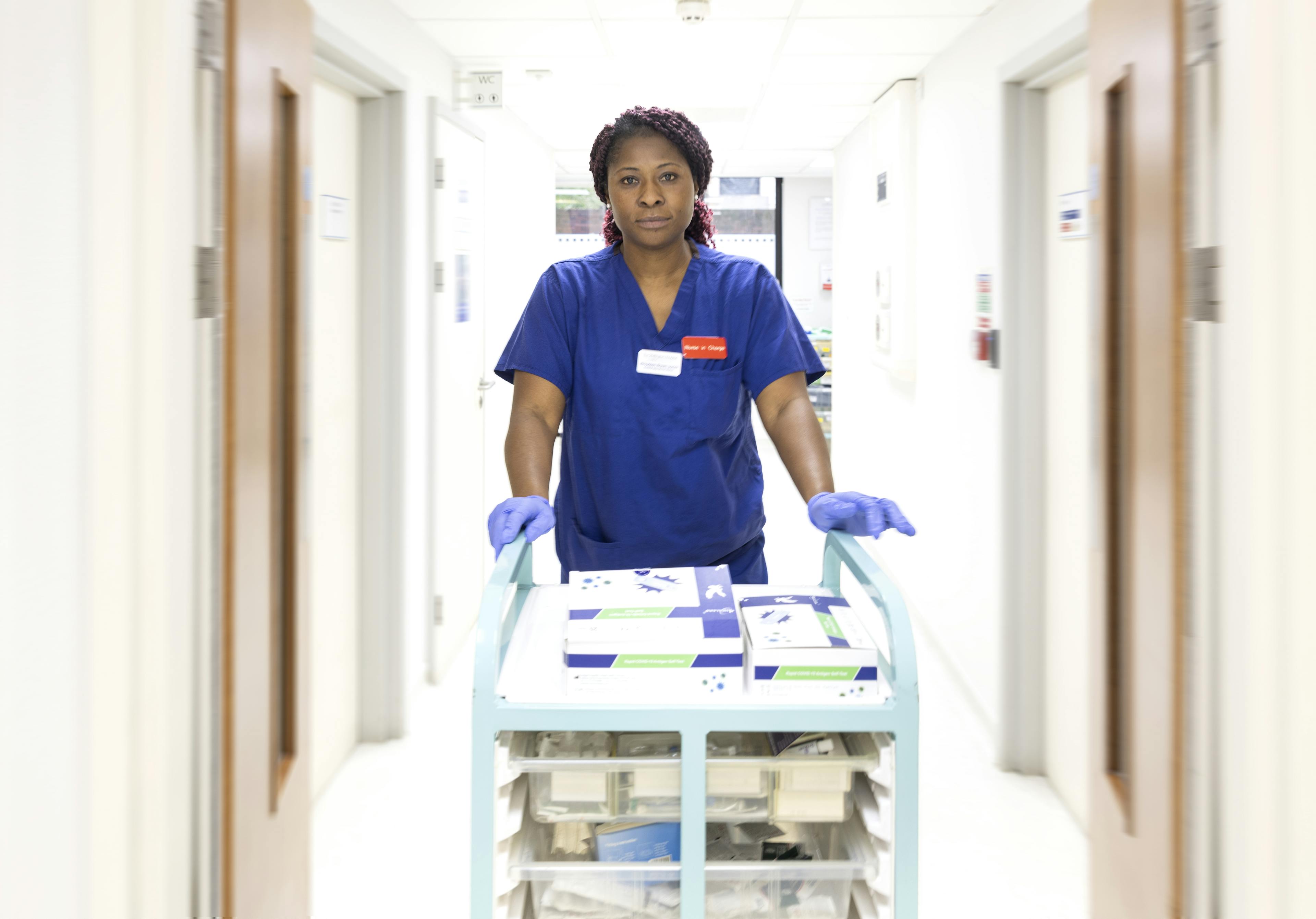Endoscopy Senior Nurse, Novadeen Brown-Jones with trolley